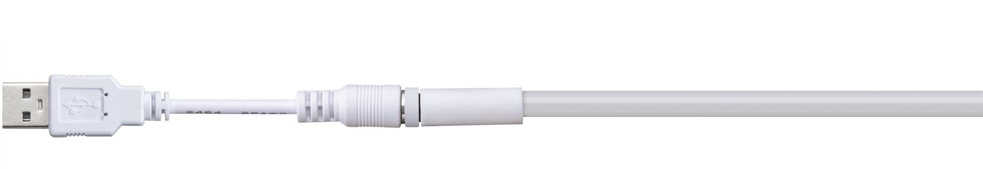 White USB cable with round connector and flat wire for LED lighting and power supply
