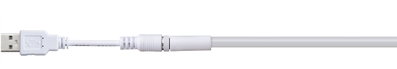White USB cable with round connector and flexible plastic sheath for data transfer and power supply