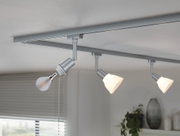 Silver aluminium ceiling light with adjustable spotlights and warm white light for living rooms