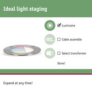 Round stainless steel recessed luminaire with RGB color change and white light for indoor lighting