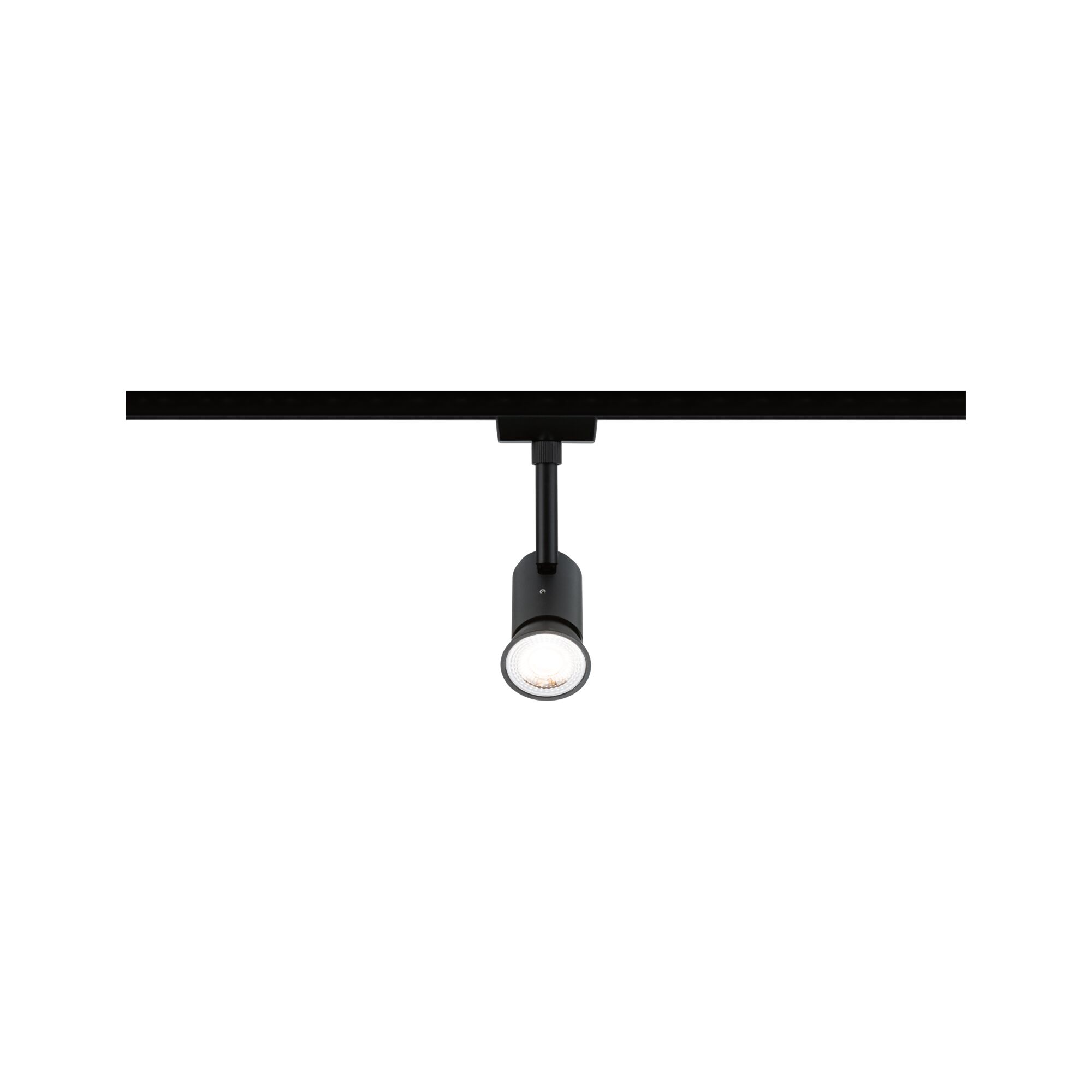 Black metal LED spotlight on track system for flexible accent lighting in interiors