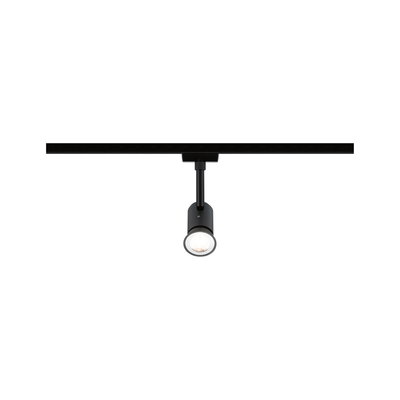 Black metal LED spotlight on track system for flexible accent lighting in interiors