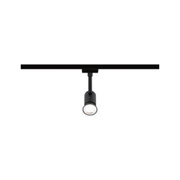 Black metal LED spotlight on track system for flexible accent lighting in interiors