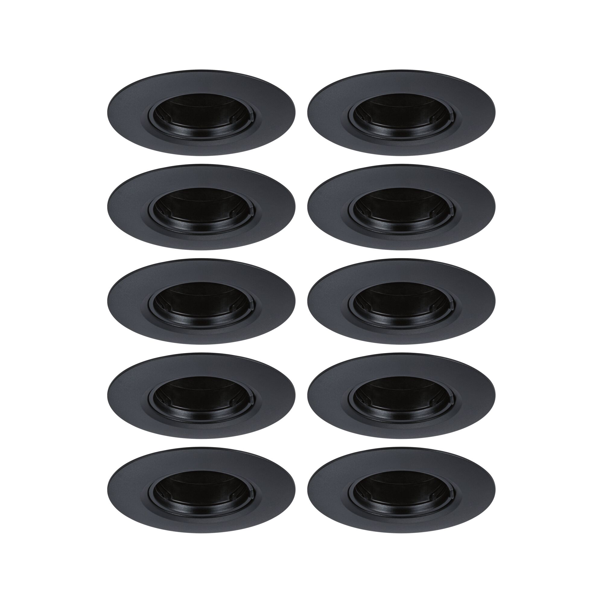 Set van tien zwarte metalen inbouwspots met ronde randen voor moderne LED-plafondverlichting