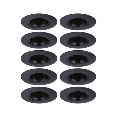 Set van tien zwarte metalen inbouwspots met ronde randen voor moderne LED-plafondverlichting