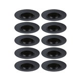 Set of ten black metal recessed spotlights with round frames for modern LED ceiling lighting