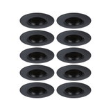 Set of ten black metal recessed spotlights with round frames for modern LED ceiling lighting