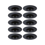 Set of ten black metal recessed spotlights with round frames for modern LED ceiling lighting