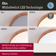 Holzrahmen-Deckenleuchte mit WhiteSwitch LED-Technologie zeigt verschiedene Farbtemperaturen 3000K bis 6500K