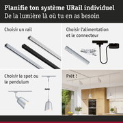 Système de rail modulaire URail noir et argent avec options d'éclairage variées pour une lumière flexible