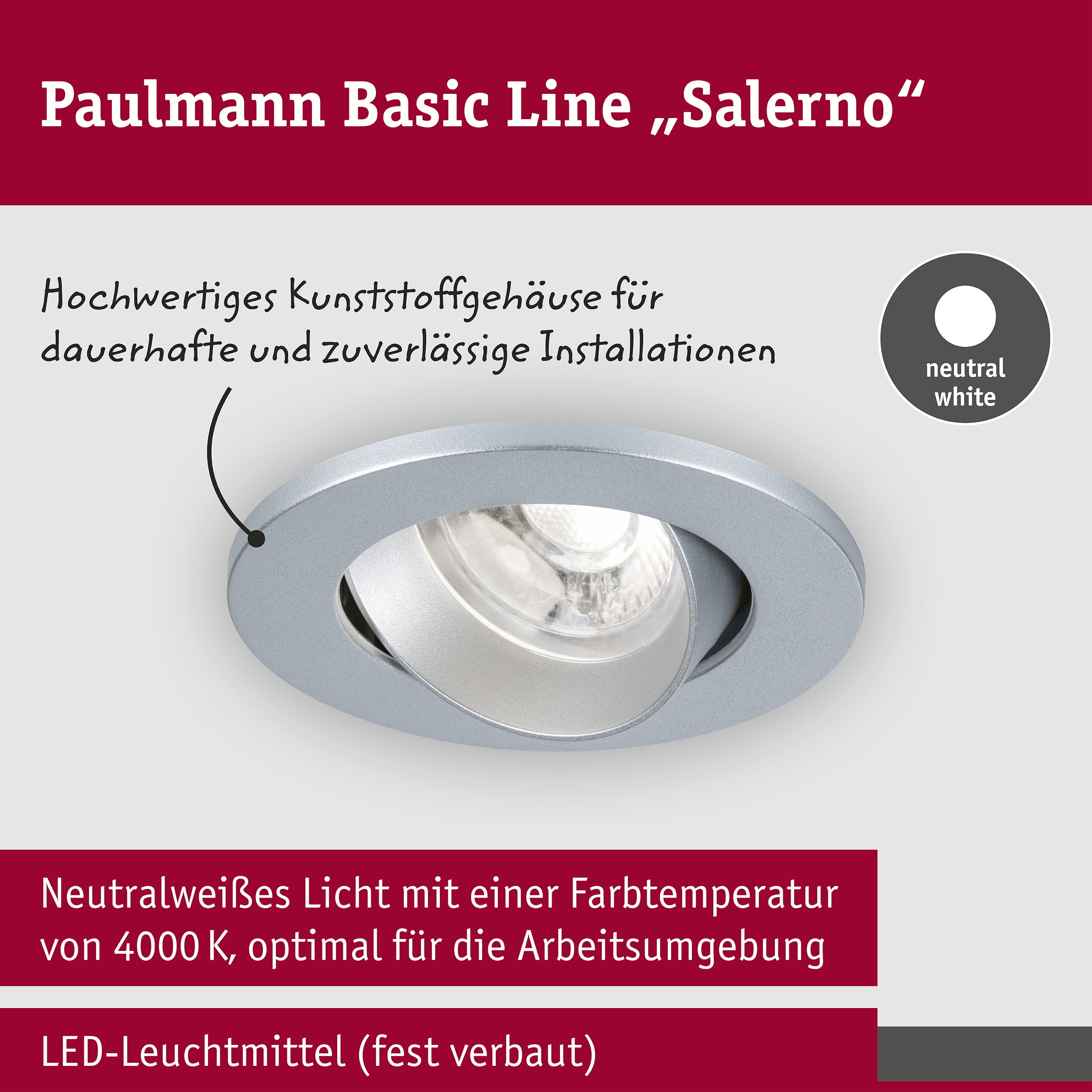 LED Einbauleuchte Salerno 4000K 67mm 3x204lm 3x2,9W Chrom matt
