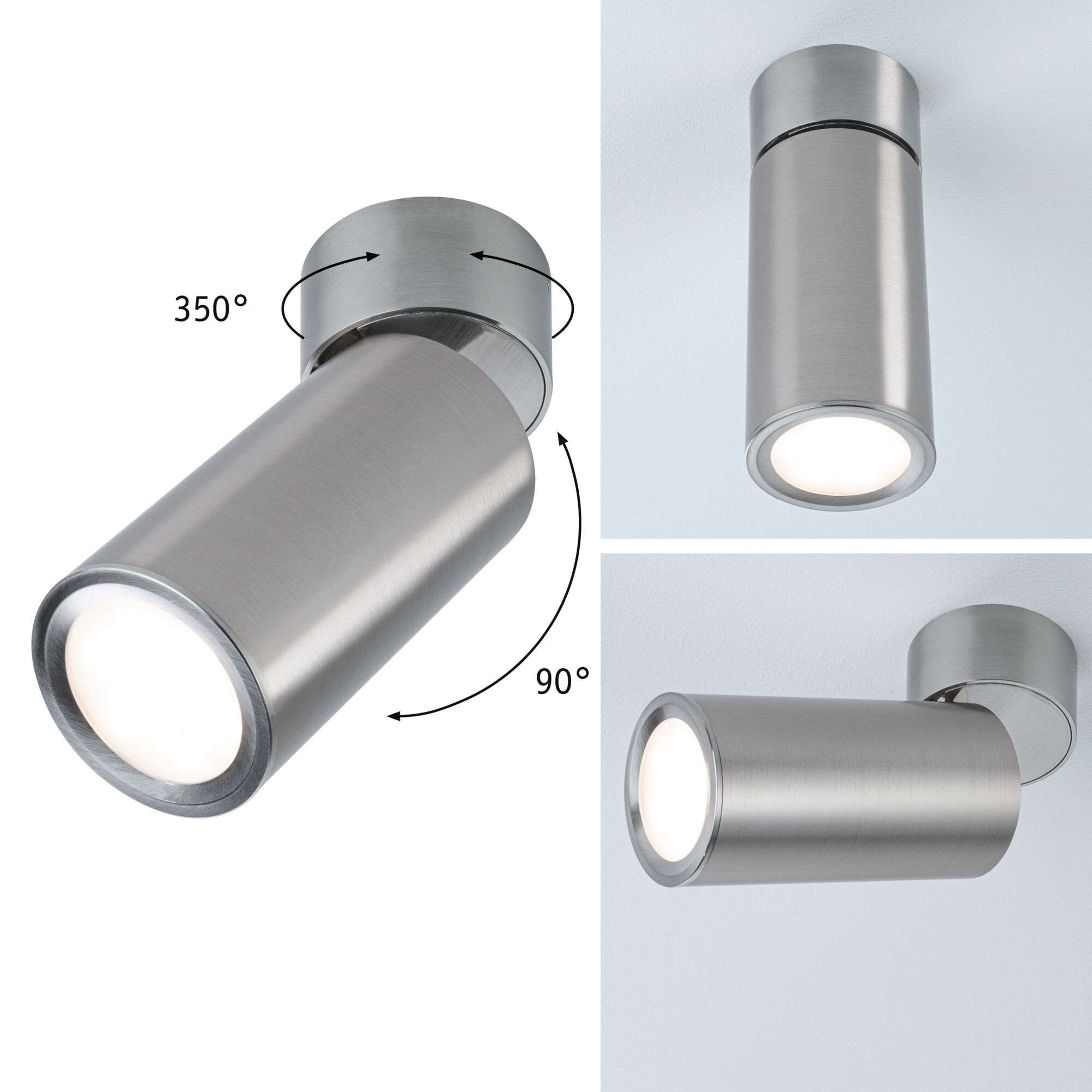 LED-loftslampe 3-Step-Dim Turnal Coin 2700K 470lm 230V 6W dæmpbar Jern børstet Moderne LED-loftspot i børstet sølvfarvet aluminium med 350° drejelig hoved til fleksibel belysning.
