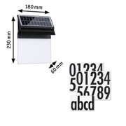Boîtier de lampe solaire noir avec panneau transparent et chiffres et lettres noirs pour numérotation maison