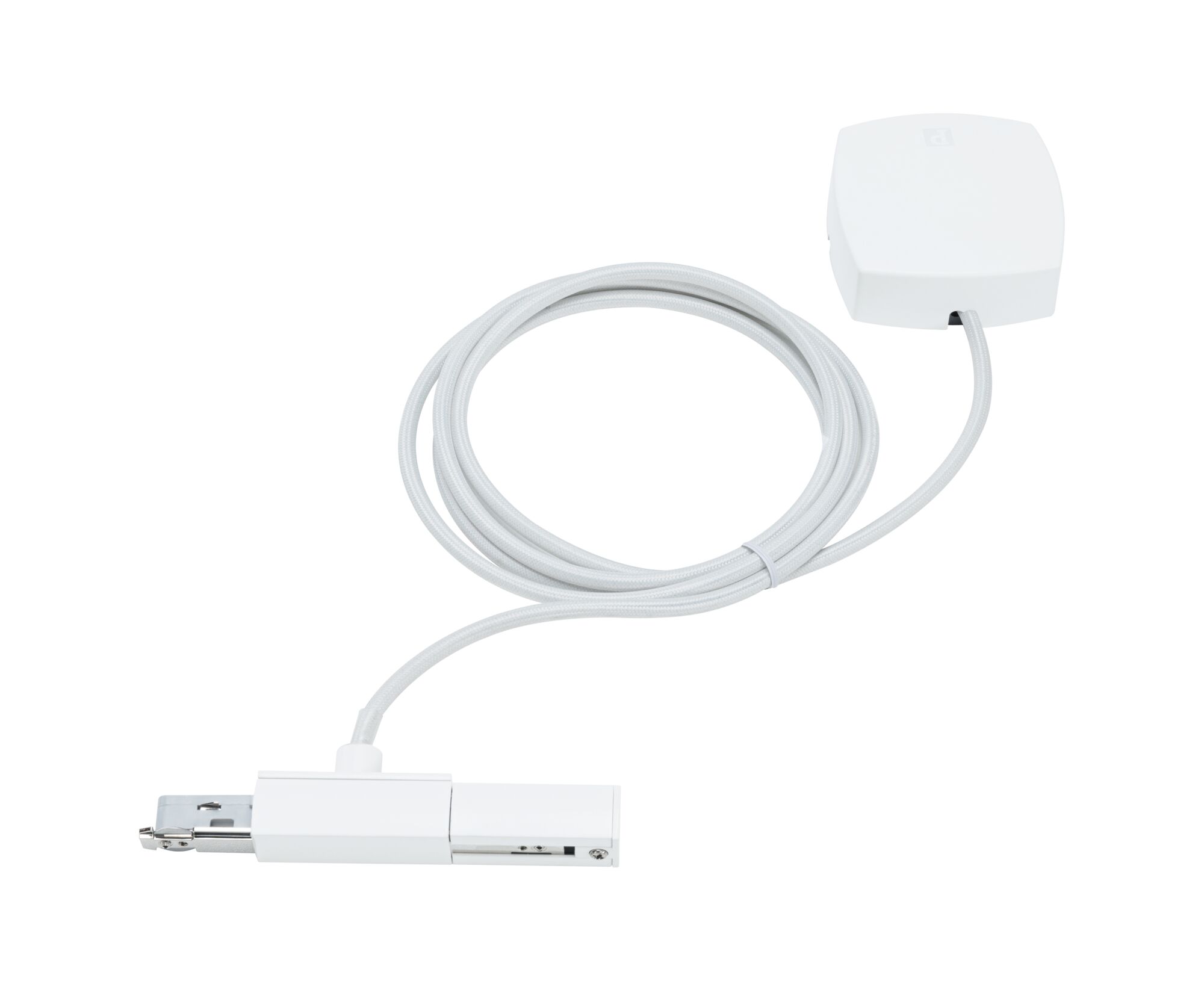 Weißes elektrisches Kabel mit Anschluss und Stecker für Beleuchtungssysteme, modernes Design