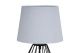 Tischlampe mit weißem Stoffschirm und schwarzem Metallgestell für modernes Wohnambiente
