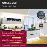 MaxLED 250 1m LED strip with protective cover, decorative kitchen lighting, expandable component system