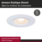 Spot encastré blanc avec anneau élastique et protection IP23 pour zones humides