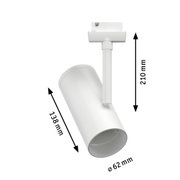 Weißer LED-Strahler aus Metall mit 138 mm Länge und 62 mm Durchmesser für Schienensysteme.