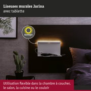 Liseuse murale Jarina blanche avec tablette et rétroéclairage LED chaud pour éclairage flexible
