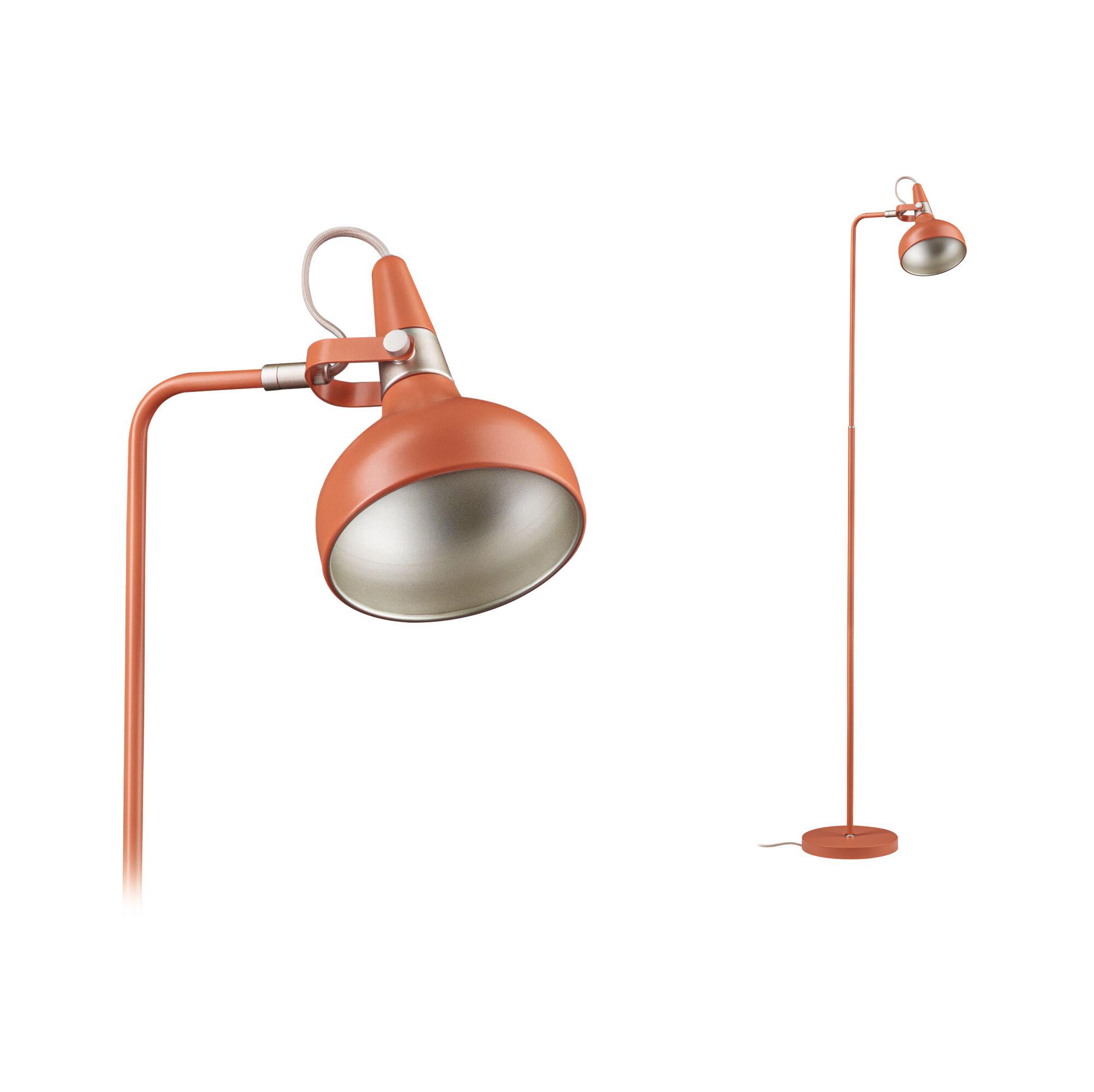 Floor lamp Juna Style E14 max. 20W Peach Metal Orange metal floor reading lamp with adjustable shade for living room lighting and decor