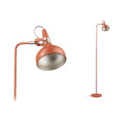 Stojąca lampa do czytania z metalu w kolorze pomarańczowym z regulowanym kloszem do oświetlenia salonu