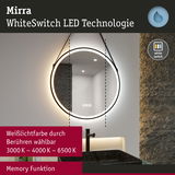 Runder LED-Spiegel Mirra mit WhiteSwitch-Technologie und einstellbarer Weißlichtfarbe in modernem Bad.