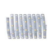 Flexible LED strip light with transparent silicone cover and yellow LEDs for versatile lighting solutions.