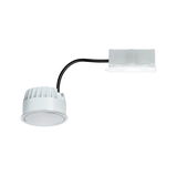 Compacte witte LED-inbouwspot met zwarte kabel en witte connector voor moderne verlichting