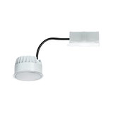 Kompakter weißer LED-Einbaustrahler mit schwarzem Kabel und weißem Stecker für moderne Beleuchtung