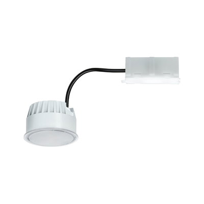 Kompakter weißer LED-Einbaustrahler mit schwarzem Kabel und weißem Stecker für moderne Beleuchtung