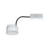 Kompakter weißer LED-Einbaustrahler mit schwarzem Kabel und weißem Stecker für moderne Beleuchtung