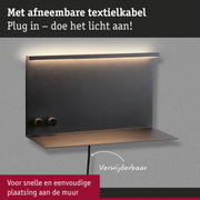 Zwarte wandlamp met afneembare textielkabel en warm wit LED-licht voor eenvoudige montage