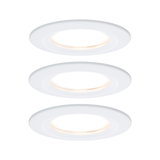 Three white LED recessed lights with warm white glow for energy-efficient room lighting