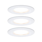 Three white LED recessed lights with warm white glow for energy-efficient room lighting