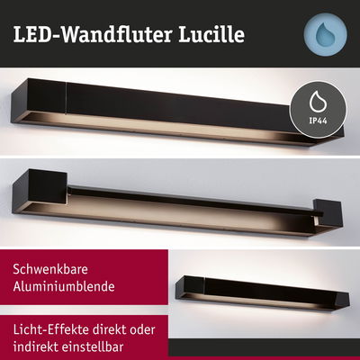 Schwarzer LED-Wandfluter Lucille aus Aluminium mit IP44 Schutz und einstellbaren Licht-Effekten