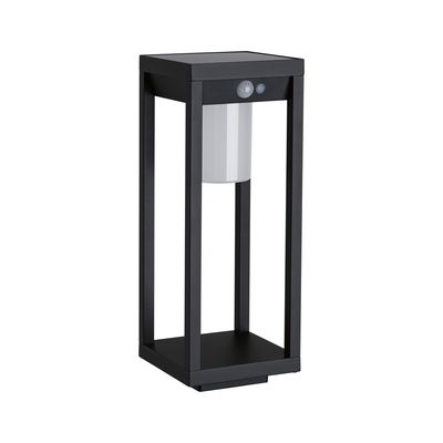 Lanterne extérieure noire en métal avec détecteur de mouvement et abat-jour blanc pour jardin