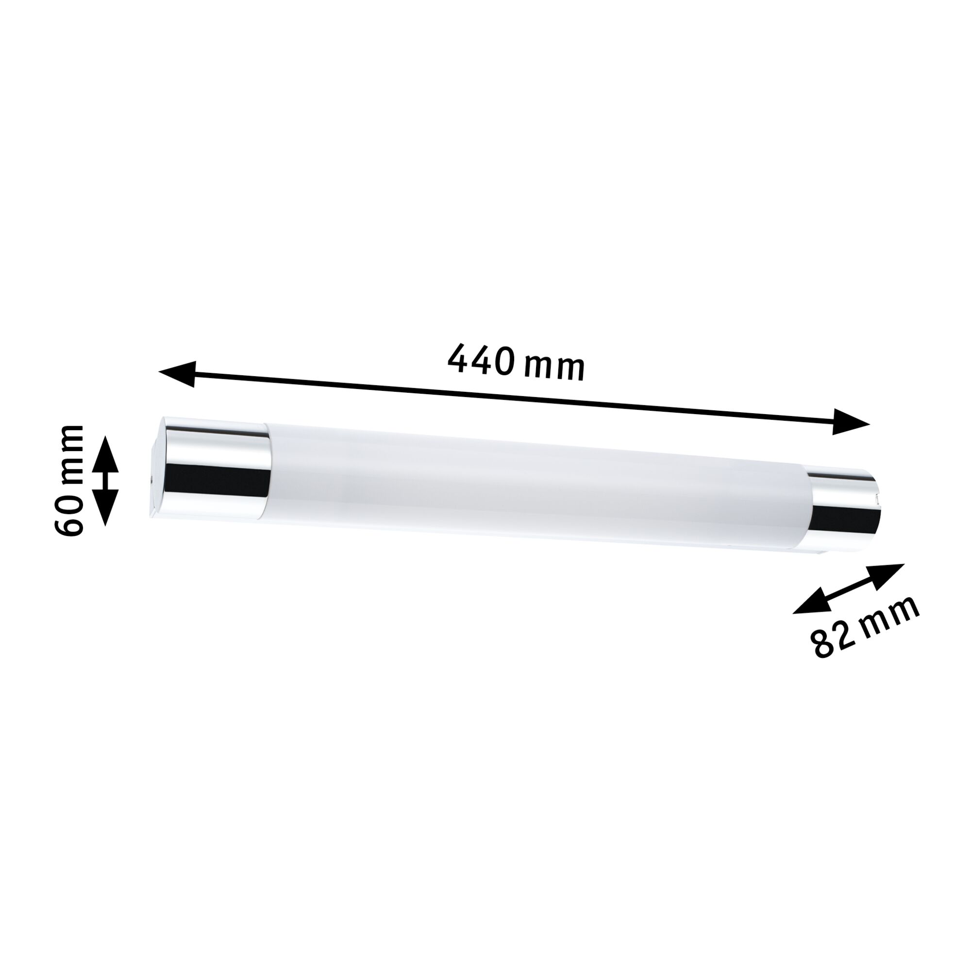Weißer LED-Wandaufbauleuchte mit Chromenden, 440 mm lang, moderne Innenbeleuchtung