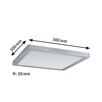 Plafonnier LED carré en aluminium argenté, dimensions 300x300 mm et hauteur 20 mm pour éclairage moderne