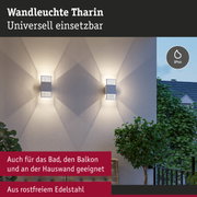 Wandleuchte Tharin aus rostfreiem Edelstahl in Weiß, universell einsetzbar mit IP44 Schutz für Bad und Balkon
