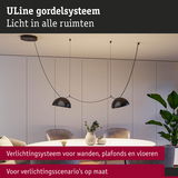 Zwart ULine gordelsysteem met twee hanglampen boven ronde eettafel in moderne kamer