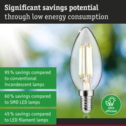 Energy-saving LED candle bulb with clear glass and silver base, ultra efficient lighting