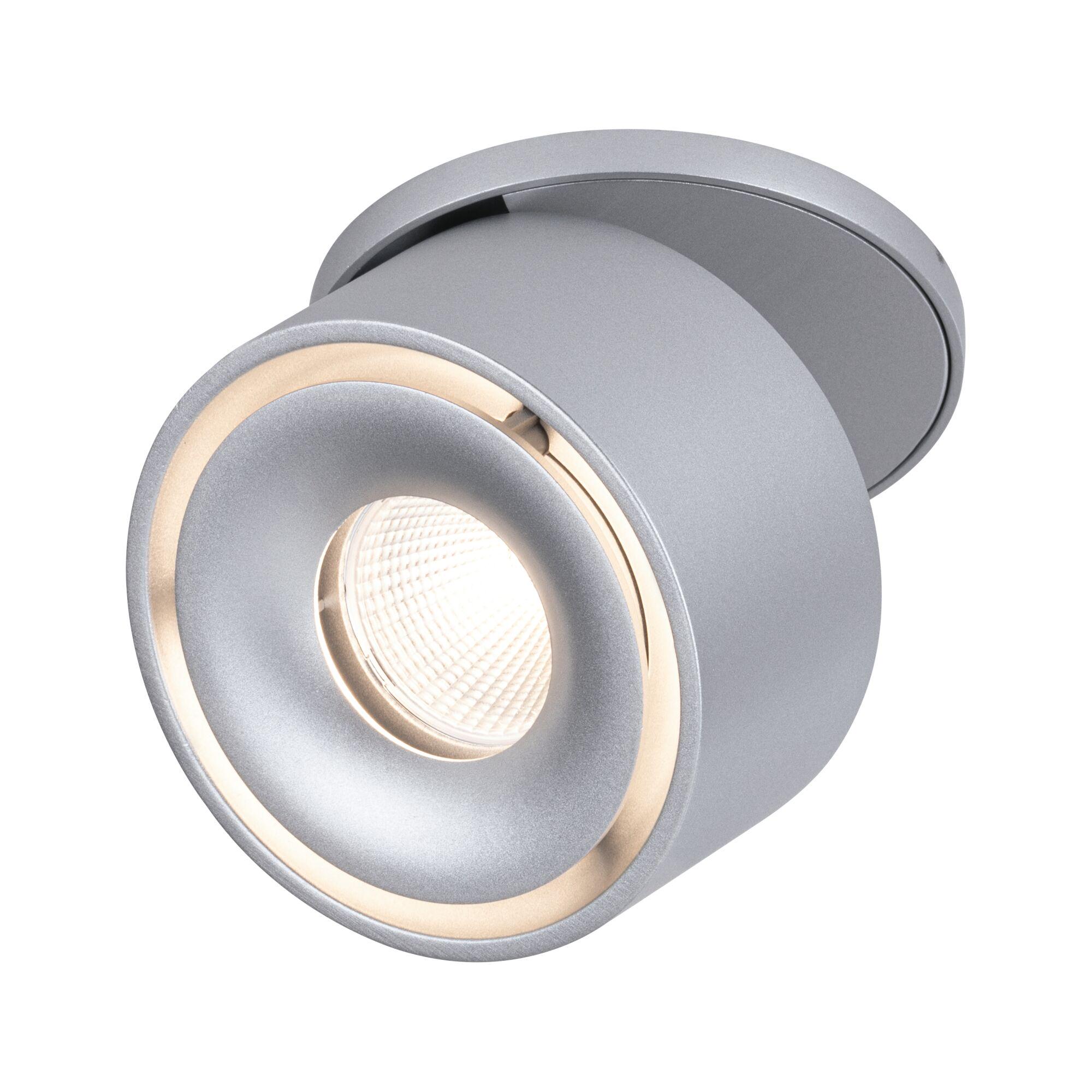 Spot LED de plafond rond en aluminium argenté avec lumière blanc chaud pour éclairage intérieur moderne