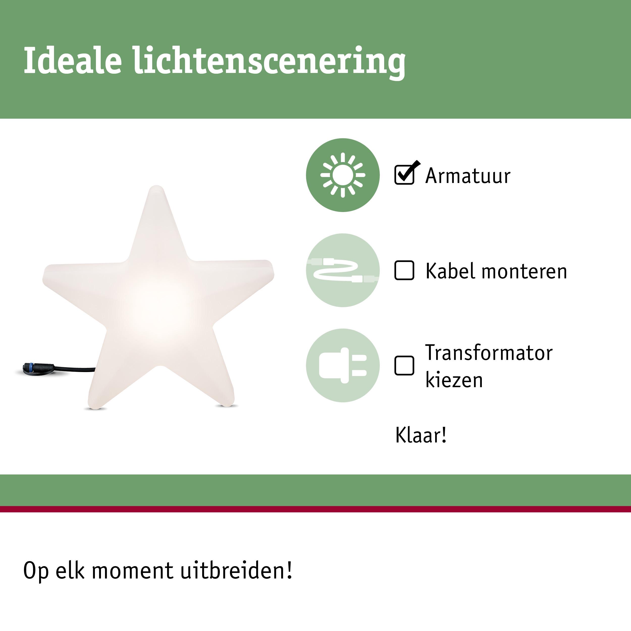 Witte kunststof ster met kabel voor eenvoudige lichtscène zonder transformator