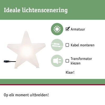 Witte kunststof ster met kabel voor eenvoudige lichtscène zonder transformator