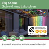 RGB string lights on terrace creating atmosphere with smart Zigbee 3.0 gateway compatible with Alexa and Google
