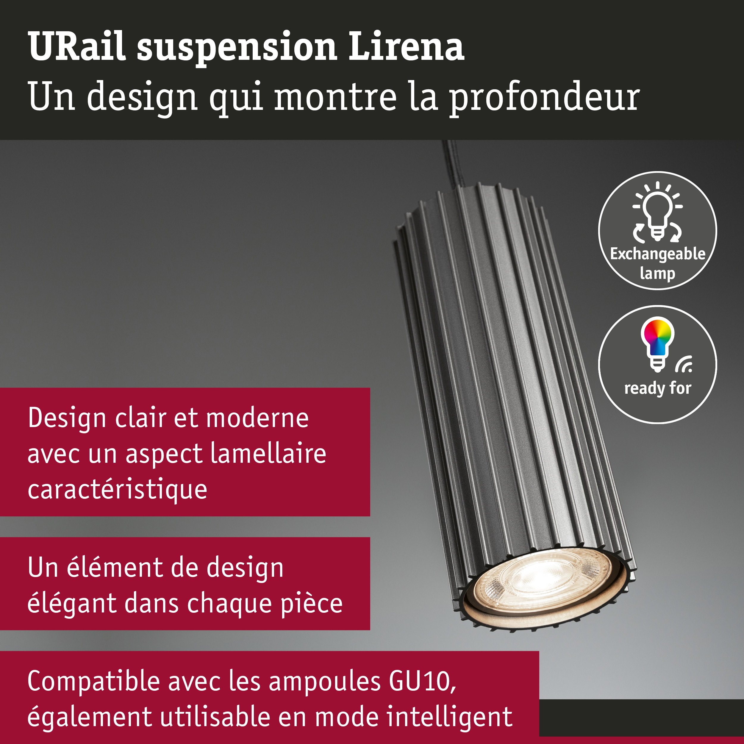 URail Suspension Lirena GU10 max. 10W 230V Titanium