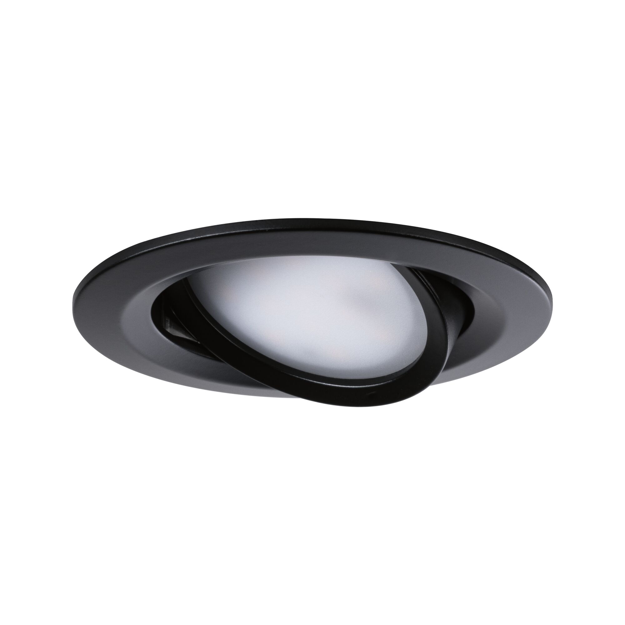 Black recessed spotlight with adjustable white plastic diffuser for versatile indoor lighting solutions