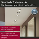 Blendfreie Einbauleuchte aus Aluminium in Weiß, spritzwassergeschützt für Feuchträume und Außenbereiche