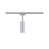 Moderner silberner LED-Spot aus Metall an Schienensystem für flexible Beleuchtung