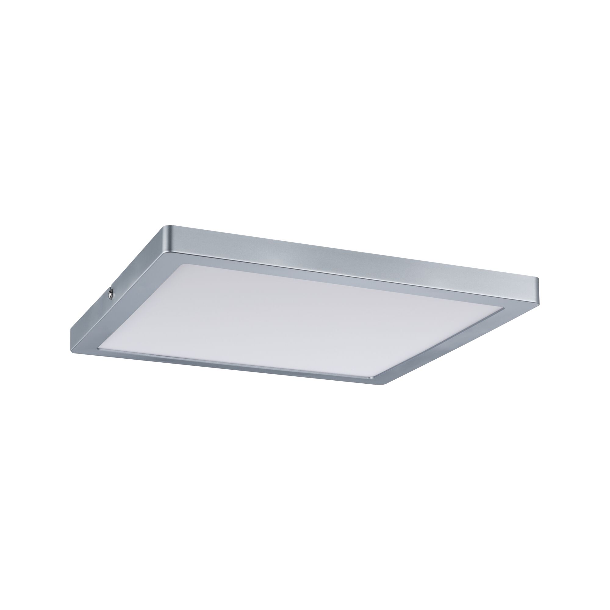 Square LED ceiling light in silver aluminum with white diffuser for modern interior lighting
